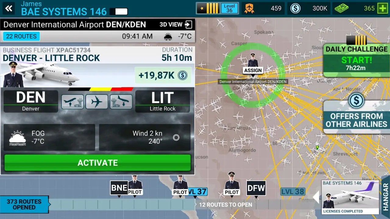 Screenshot reale della mappa rotte e gestione hub in Airline Commander: Flight Game