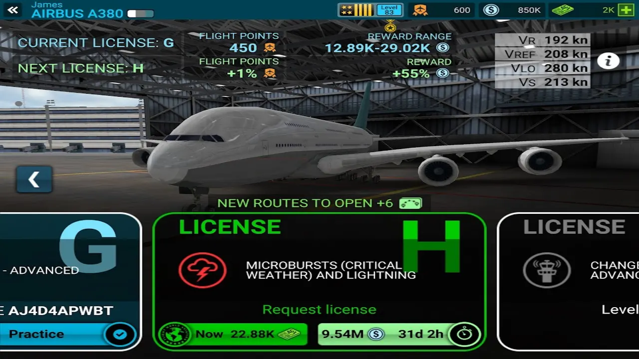 Pannello strumenti e cabina di pilotaggio di Airline Commander su Android